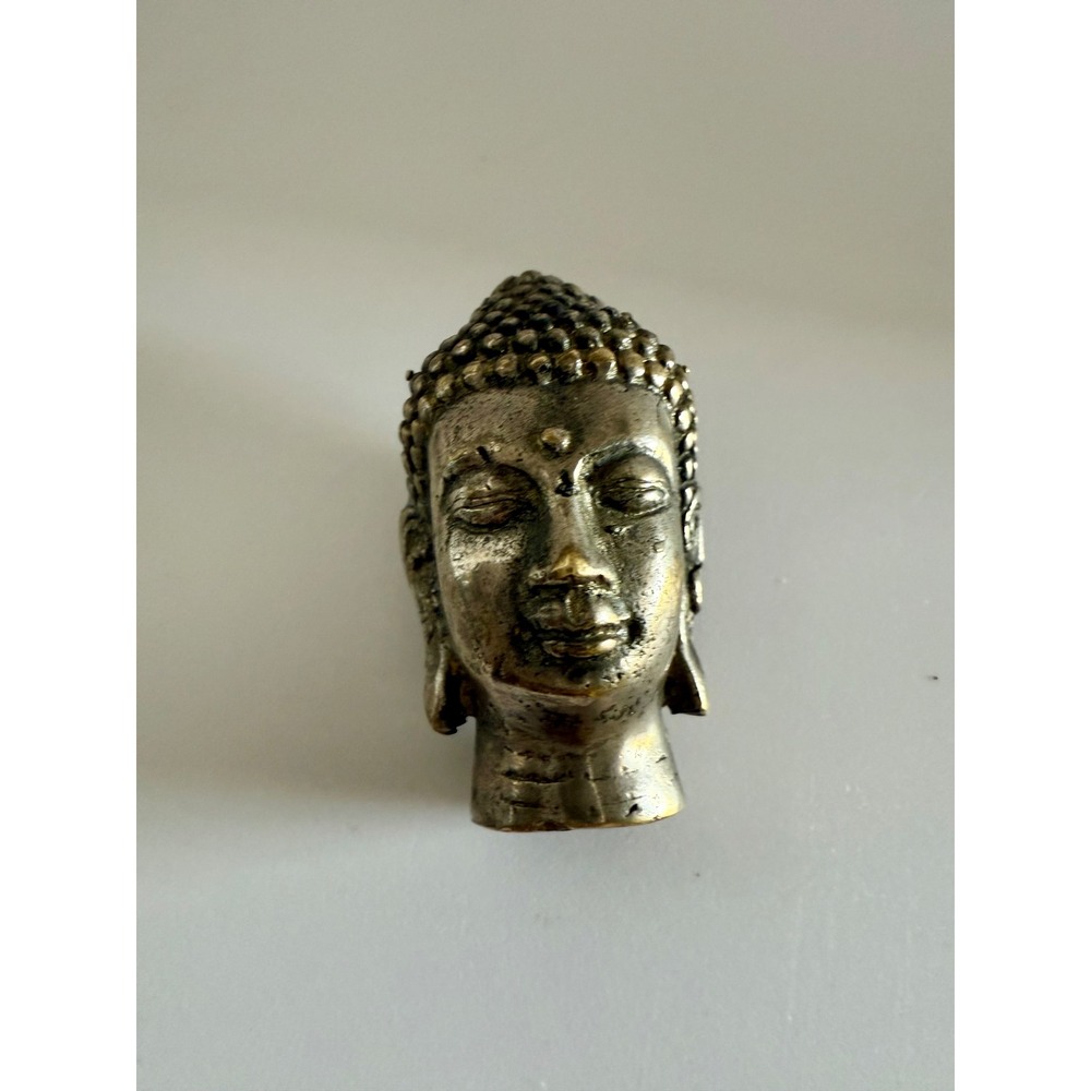 Vintage Metal Buddha Head Figurine Antiqued Silver Gold‎ Tone Decorative Bust